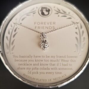 Spartina 449 Forever Friends Necklace Rhodium Plate Pineapple Pendant Signed NWT